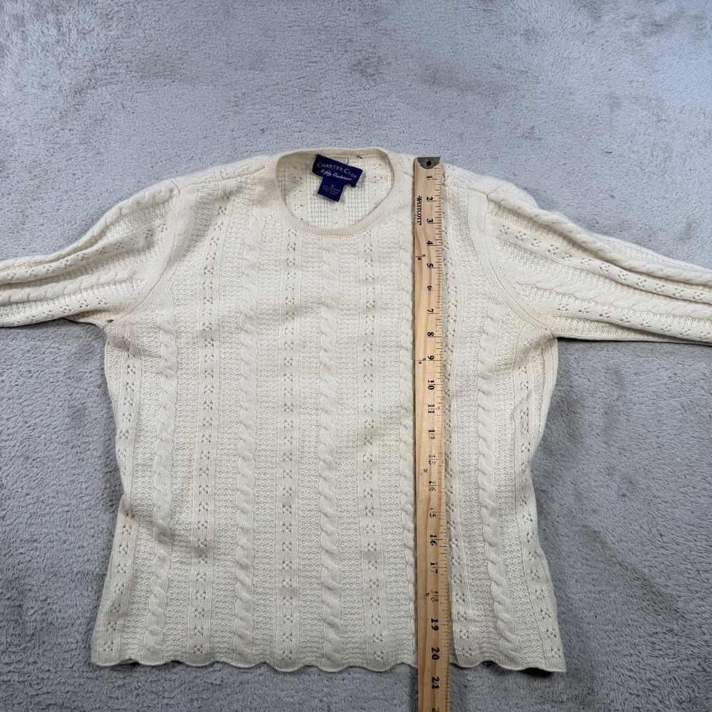 Charter Club Sweater Womens Medium Beige 100% Cashmere 2 Ply Cable Knit Crewneck - Picture 6 of 8